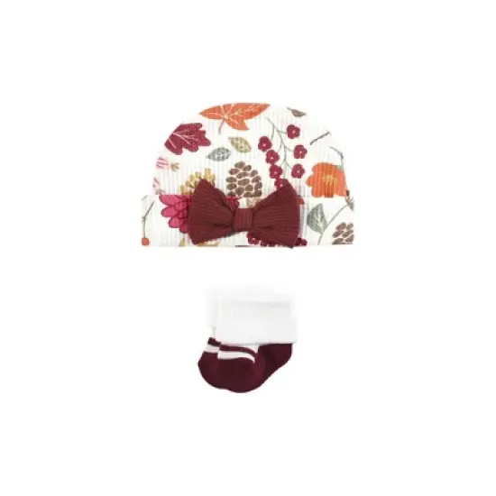 Hudson Baby Girls Thermal Preemie Layette Set 4pc Short Sleeve Outfit, Acorn Botanical, Preemie image {2}