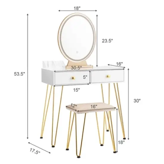 Costway Vanity Makeup Dressing Table W/ 3 Lighting Modes Mirror Touch Switch White image {3}