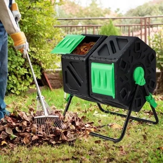 Costway Dual Chamber Compost Tumbler Outdoor Rotating Chamber Compost Bin 34.5 Gallon image {1}