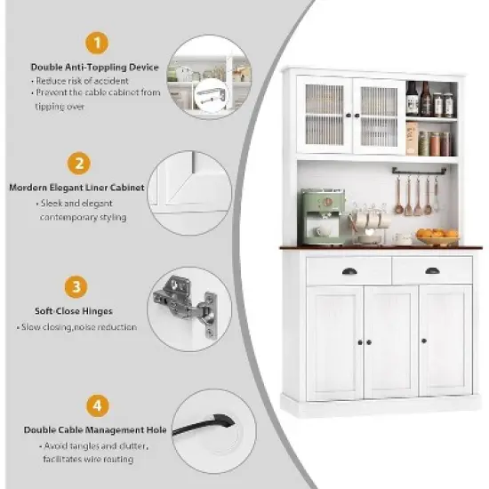 Acekool 71" Pantry Cabinet with Microwave Space - 5 Doors & Adjustable Shelves, White image {5}