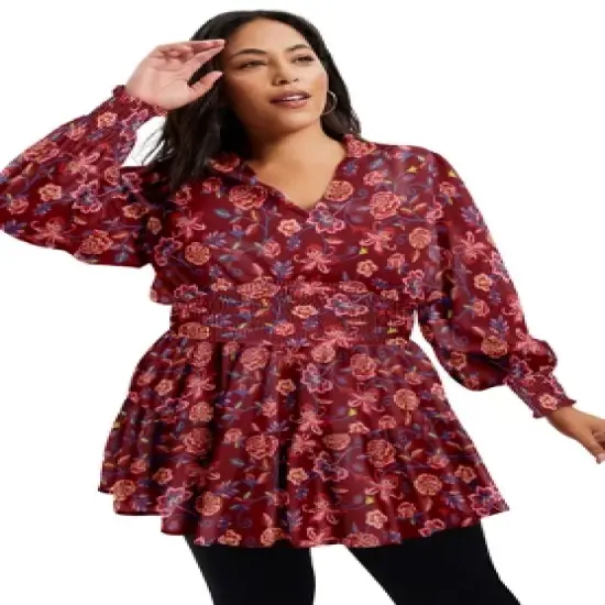 June + Vie by Roaman's Women&rsquo;s Plus Size Smocked Georgette Tunic image {5}