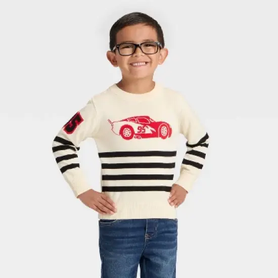 Toddler Boys' Disney Cars Lightning McQueen Racing Pullover Sweater - Ivory image {3}