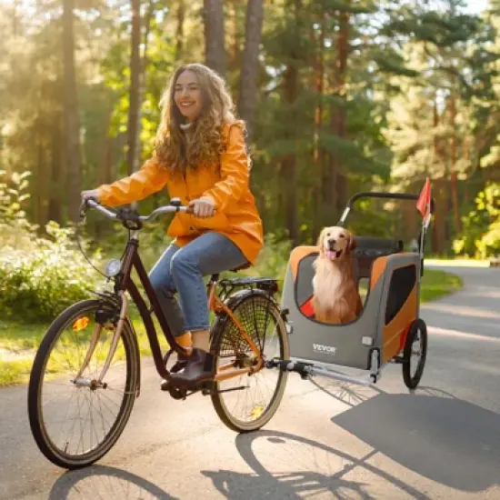 VEVOR Dog Bike Trailer, Supports up to 66 lbs, 2-in-1 Pet Stroller Cart Bicycle Carrier, Easy Folding Cart Frame with Quick Release Wheels image {1}