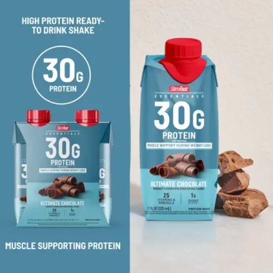 SlimFast Essentials Protein Shake - Chocolate - 30g Protein - 11 fl oz/4ct image {2}