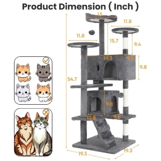 BestMassage Cat Tree 54/62/70/81 Inch Cat Tower with Sisal Scratching Post image {6}