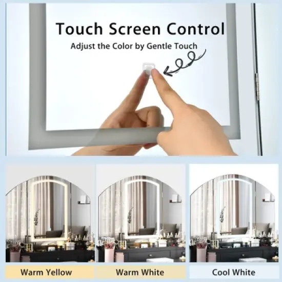 Costway Vanity Table Stool Set Large Tri-folding Lighted Mirror 6 Drawer Dresser White\Black image {5}