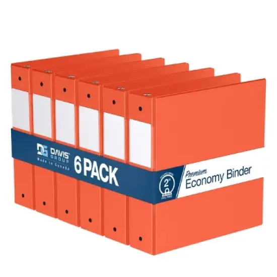 Davis Group 6pk 2" Premium Economy Round Ring Binders Orange: Hard Cover, 400 Sheet Capacity, 2 Pockets, Polypropylene image {8}
