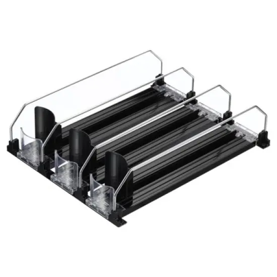 Unique Bargains Refrigerator Self-Pushing Width-Adjustable Beverage Drink Organizer Black image {5}