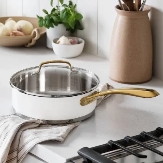 Cuisinart Classic 8pc Stainless Steel Cookware Set with Brushed Gold Handles Matte White: Induction & Oven Safe Pans image {12}