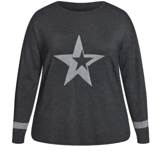 Women's Plus Size Abstract Star Sweater - charcoal | AVENUE image {2}