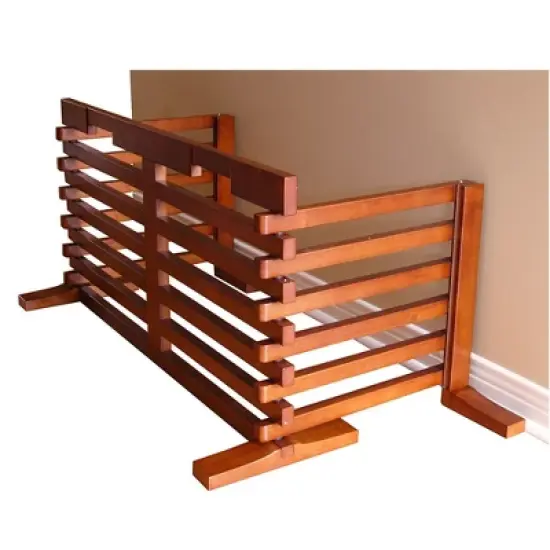 Merry Products 3 Sided Hardwood Acacia 6 Foot Extending Freestanding Adjustable Indoor Dog Gate-N-Crate Enclosure for Small to Medium Pets, Walnut image {3}