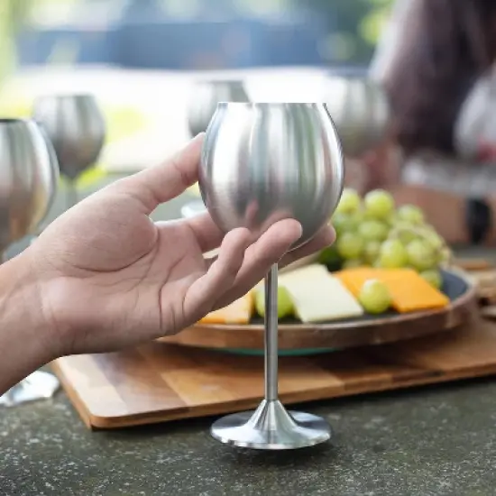 D'Eco Unbreakable 12 Oz Stainless Steel Wine Glasses (8 Pack) Large Stemmed Matte Silver Wine Goblets - Reusable Drinkware - Great Mother's Day Gift image {4}