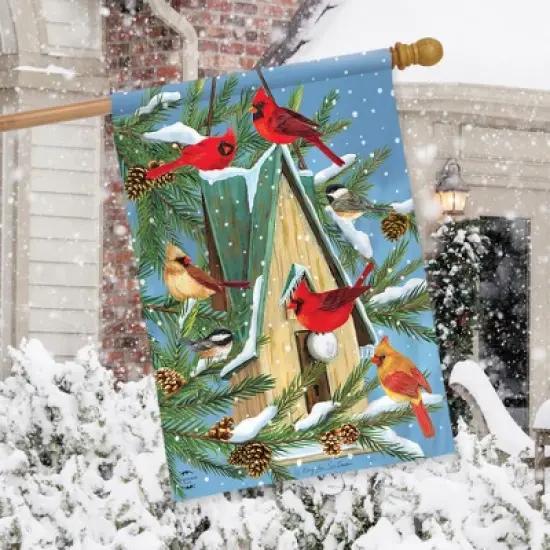Briarwood Lane Snowfall Birdhouse Winter House Flag Cardinals Fir image {2}