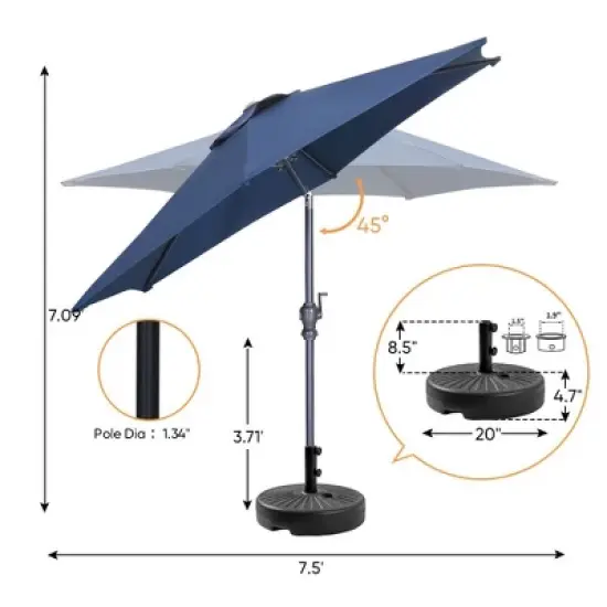 Ainfox 7.5ft Patio Umbrella Black With Umbrella Base image {1}