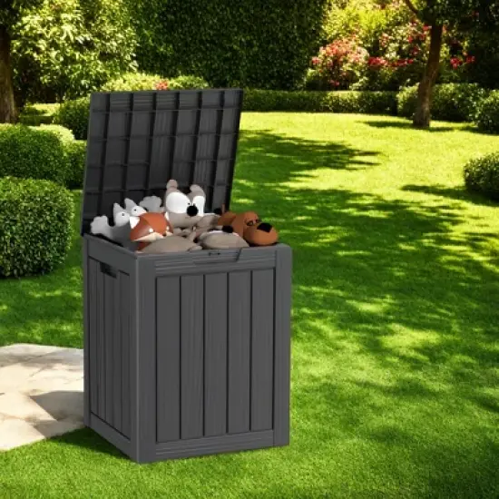 FURNIinspire Deck Boxes 28 Gallon Resin Deck Box, Waterproof Patio Outdoor Storage Bin Storage Box, All Weather Use, Ideal For Storage, Black image {1}