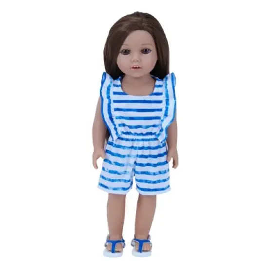 Sophia&rsquo;s Stripe Romper and Sandals for 18" Dolls, Blue/White image {1}