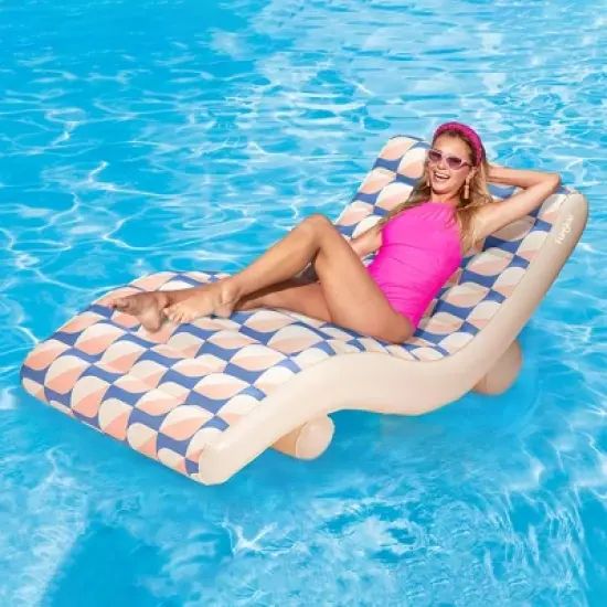 Funsicle: Inflatable Deco FunChaiser Pool & Water Float Lounge - Blue & Cream image {6}