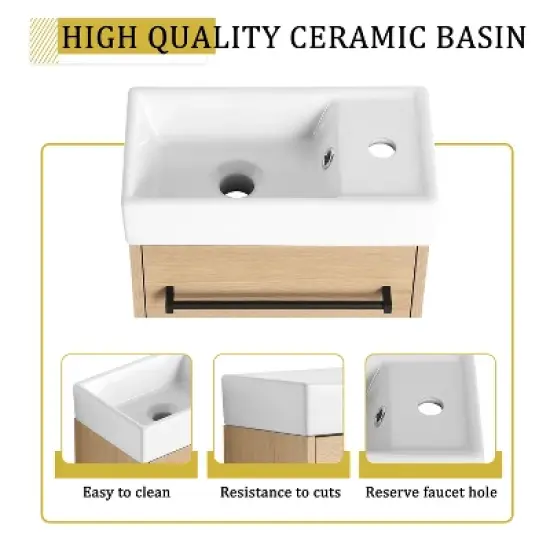GDFStudio Zebulon Small Wall-Mounted Bathroom Vanity with Ceramic Sink and Mental Handle image {6}