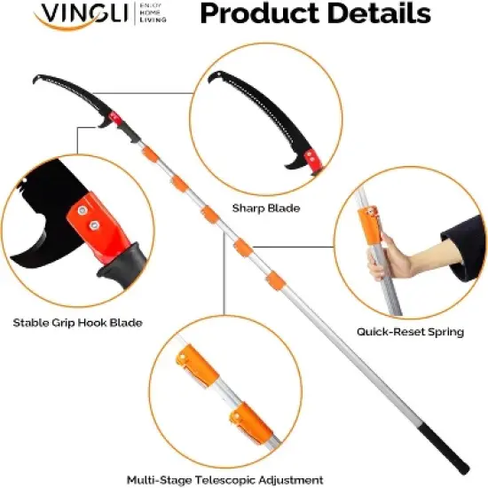 VINGLI 26ft Manual Extendable Tree Pruner Pole Saw, Tree Cutter with 5-section for Pruning Palms and Shrubs image {2}
