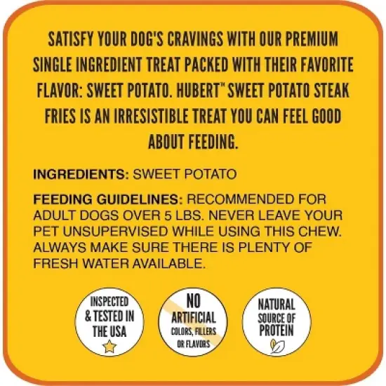 Hubert Pet Gourmet All Natural Vegan Sweet Potato Fries Dog Treats - 2.5 lbs Resealable Bag image {4}