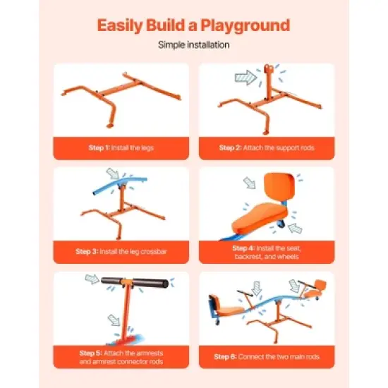 VEVOR Kids Seesaw, 300 lbs Load Capacity, Sit and Spin Teeter Totter, Swiveling 360 Degrees Rotating for Children Aged 3+, Orange&Blue image {3}