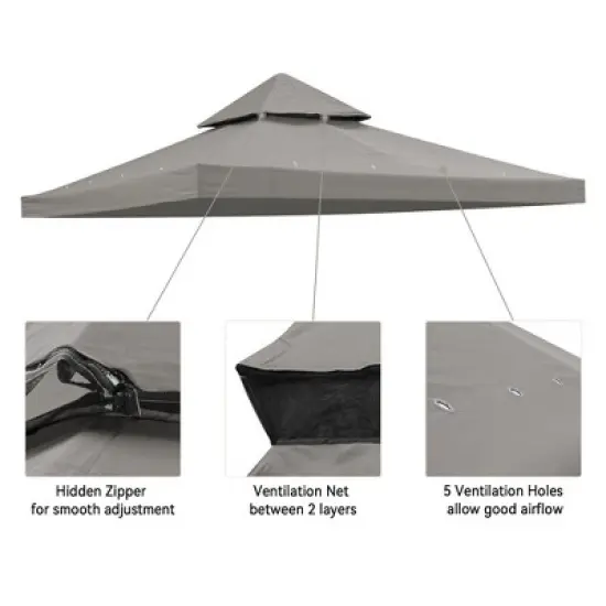 Yescom 8'x8' UV30+ Gazebo Canopy Replacement Top Cover PU Water Resistance for 2 Tier Outdoor Patio Garden Party Gray image {2}