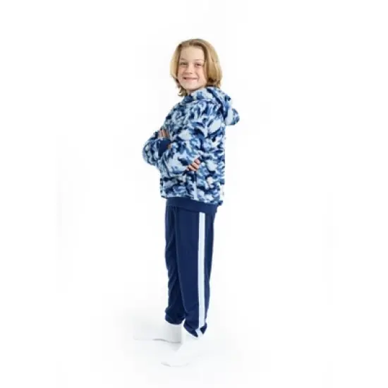 Sleep On It Boys Blue Camo Soft Novelty Fleece 2-Piece Hooded Pajama Sleep Pant Set image {4}