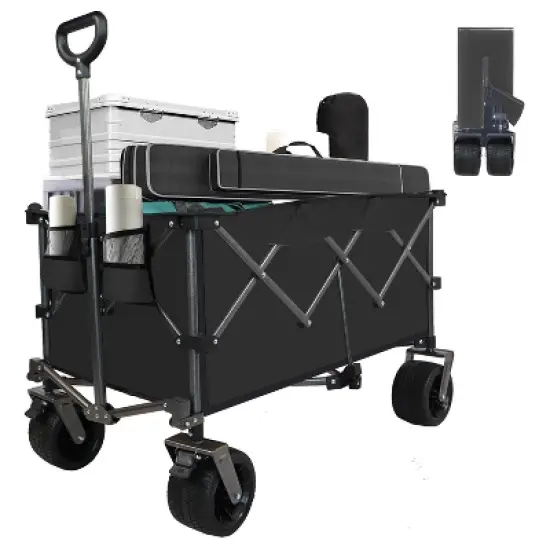 HTUTWOO Utility Collapsible Wagon Cart, Adjustable Handle & Cup Holders, Heavy Duty 400 lbs, All-Terrain Quiet Wheels image {9}