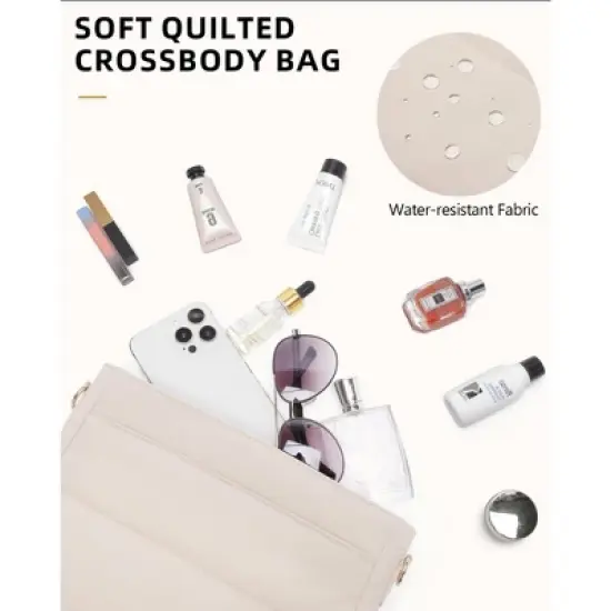 Purses for Women 2PCS Puffer Quilted Crossbody Shoulder Hobo Bags Trendy Ladies Handbag with Coin Wallet 2 Adjustable Straps Beige image {2}