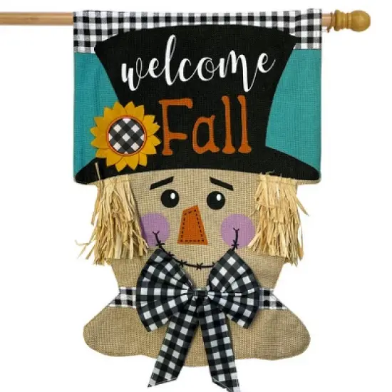 Briarwood Lane Welcome Fall Scarecrow Burlap Fall House Flag Autu image {1}