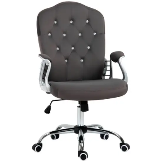 Vinsetto Home Office Chair, Velvet Computer Chair, Button Tufted Desk Chair with Swivel Wheels, Adjustable Height, and Tilt Function, Dark Gray image {3}