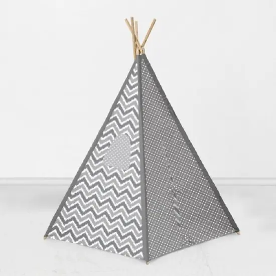 Bacati - Mix N Match Gray Chevron/Dots Play Tent for Kids/Toddlers, 100% Cotton Percale Fabric Cover image {2}