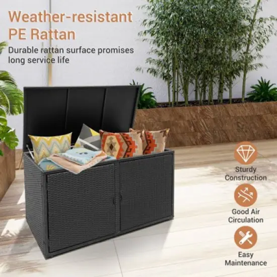 WELLFOR 88gal Outdoor Patio Garden Rattan Storage Box Black image {6}
