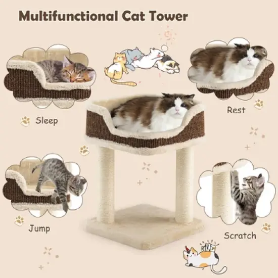 Tangkula Cat Tree Multi-Level Cat Tower w/ Scratching Posts & Large Plush Perch image {4}