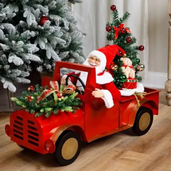 Northlight Animated and Musical Santa Driving Vintage Truck Christmas Decoration - 36.5" image {1}