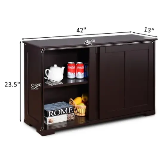 Costway Kitchen Storage Cabinet Sideboard Buffet Cupboard Wood Sliding Door Pantry Brown image {1}