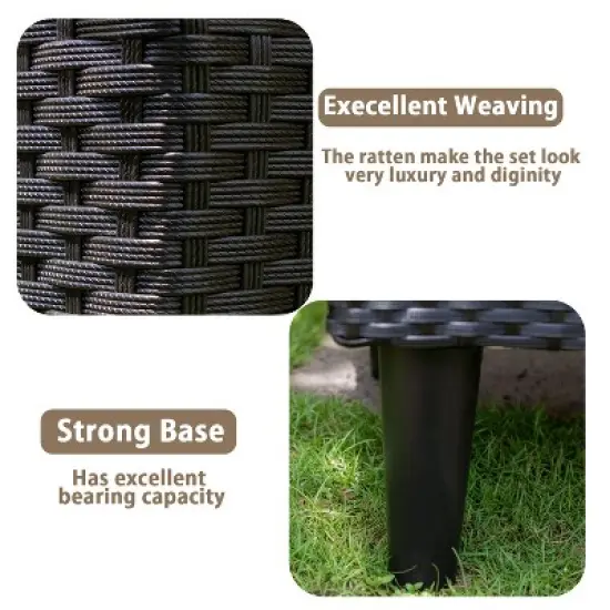 FDW 5 Pieces Patio Furniture Modern Outdoor Sectional Rattan Chair Wicker Conversation Set Sofas with Cushions and Glass-Top Coffee Table image {2}