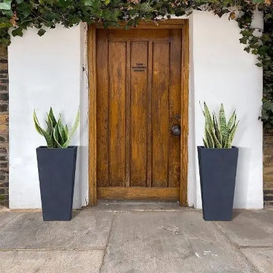 Rosemead Home & Garden 2pc Rectangular Concrete Outdoor Planter Pots Black 12.6"x12.6"x24.4" image {5}