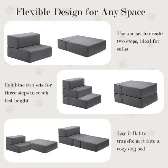 MaseiKar Dog Stairs Ramp for Beds and Sofas, Foldable Modular Pet Steps for Small Dogs, Non-Slip Durable Design with Washable Cover Gray image {4}