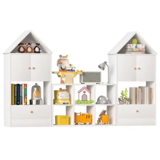 Kids Bookshelf And Toy Storage Organizer, Playful House-Shaped Children Bookcase Display Rack, For Nursery, Playroom, Living Room, Easy Assembly image {7}