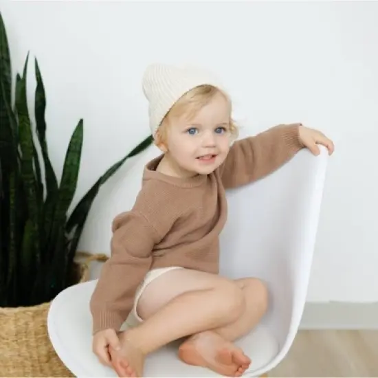 Grayson Collective Baby Beanie & Sweater Set - Cream/Brown image {4}