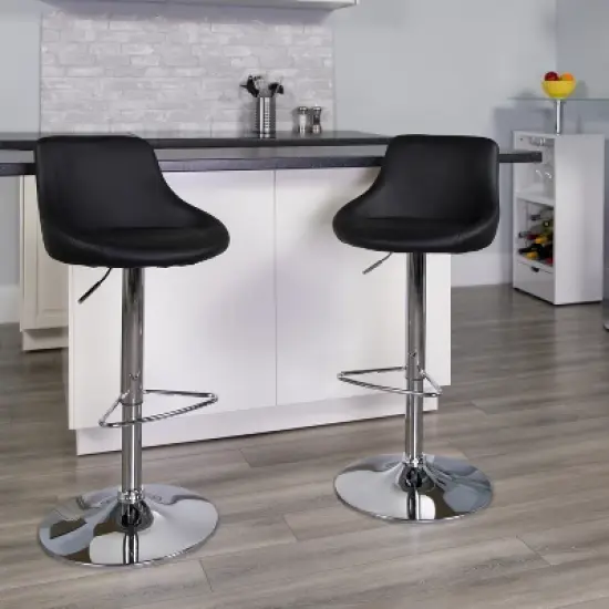 Flash Furniture Contemporary Vinyl Bucket Seat Adjustable Height Barstool with Chrome Base image {1}