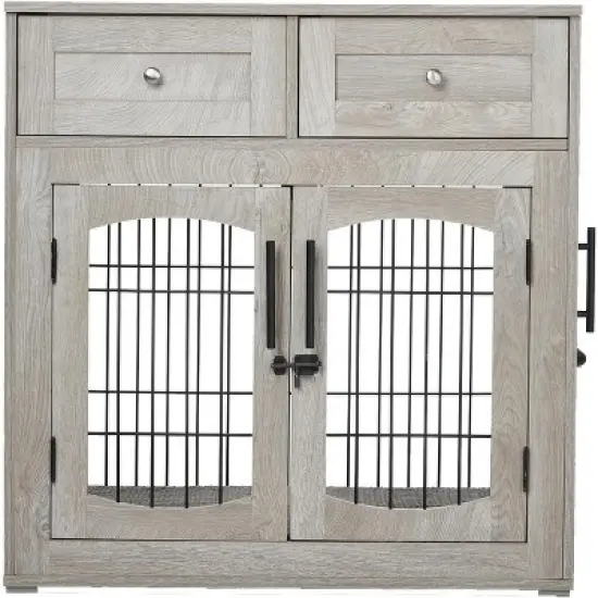 40" Heavy Duty Dog Crate Furniture - Dual-Door Pet Kennel Wooden Kennel End Table with 2 Storage Drawers, Indoor Pet House for Small/Medium/Large Dogs image {9}