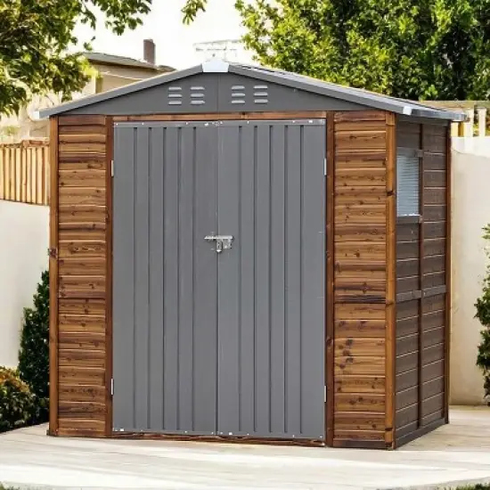 Outdoor Backyard Storage Shed, Storage Shed with Wood Frame and Iron Door and Window, Tool Shed with All-Weather Design -Coolbibila image {8}
