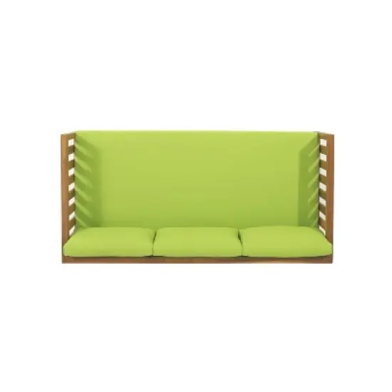 Claremont Outdoor 3 Seater Acacia Wood Daybed with Cushions Teak/Green - Christopher Knight Home: UV-Resistant, Water-Repellent Patio Sofa image {4}