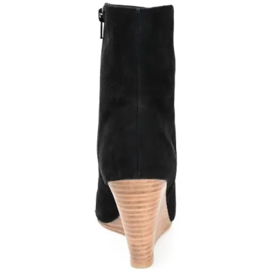 Journee Signature Womens Genuine Leather Reeya Almond Toe Wedge Ankle Booties image {2}