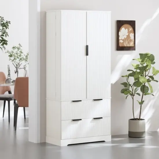 GDFStudio Lewis 71.65" Modern Fluted Kitchen Pantry Cabinet with 2 Large Drawers and 8-Door Spice Rack, White image {3}