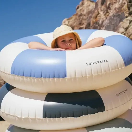 Sunnylife: Blue Stripe Tube Pool Ring, 41" Inflatable Float, 220lb Cap, 6+ image {6}