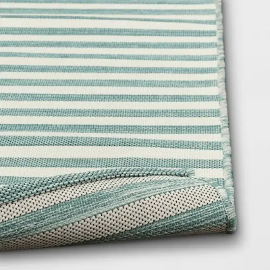 5'x7' Narrow Wornstripe Rectangular Woven Outdoor Area Rug Turquoise Blue - Threshold&trade; image {3}