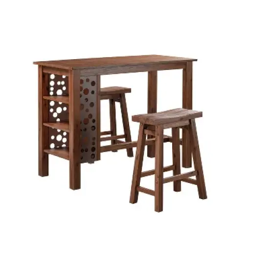 3pc Rectangular Brittany Bar Height Dining Set Wire Brushed Finish Chestnut - Boraam image {1}